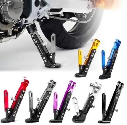 Universal Adjustable Aluminum Motorcycle Kickstand – CNC Side Stand (Blue)